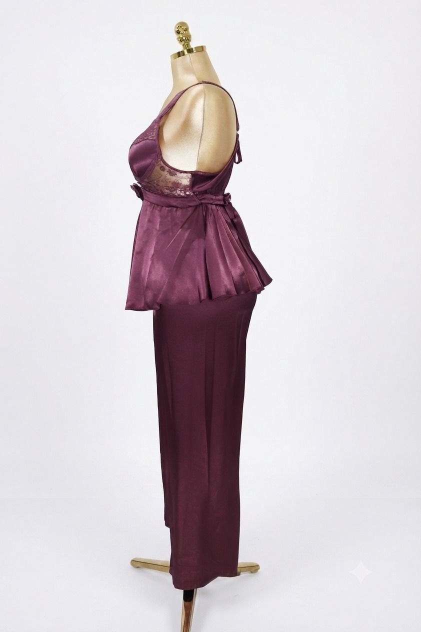 Burgundy Silk Satin Pajama Set