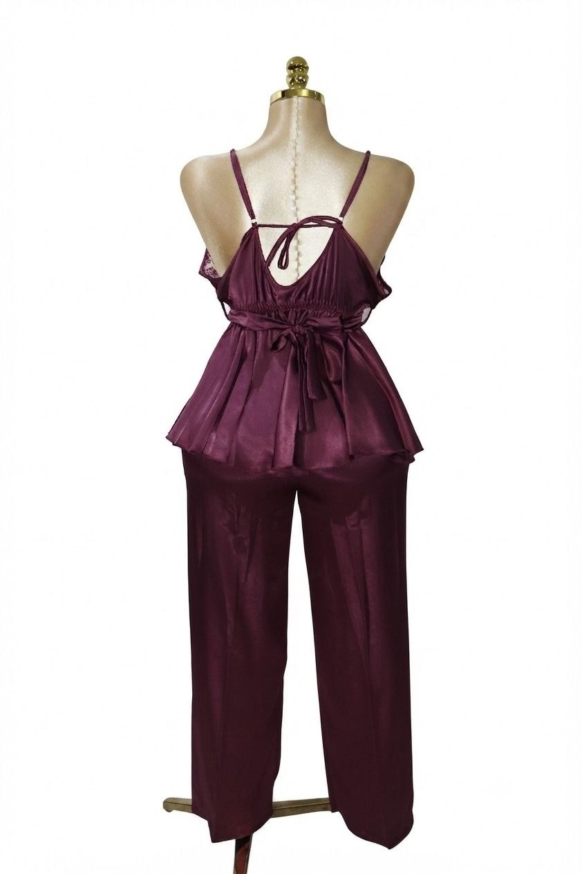 Burgundy Silk Satin Pajama Set