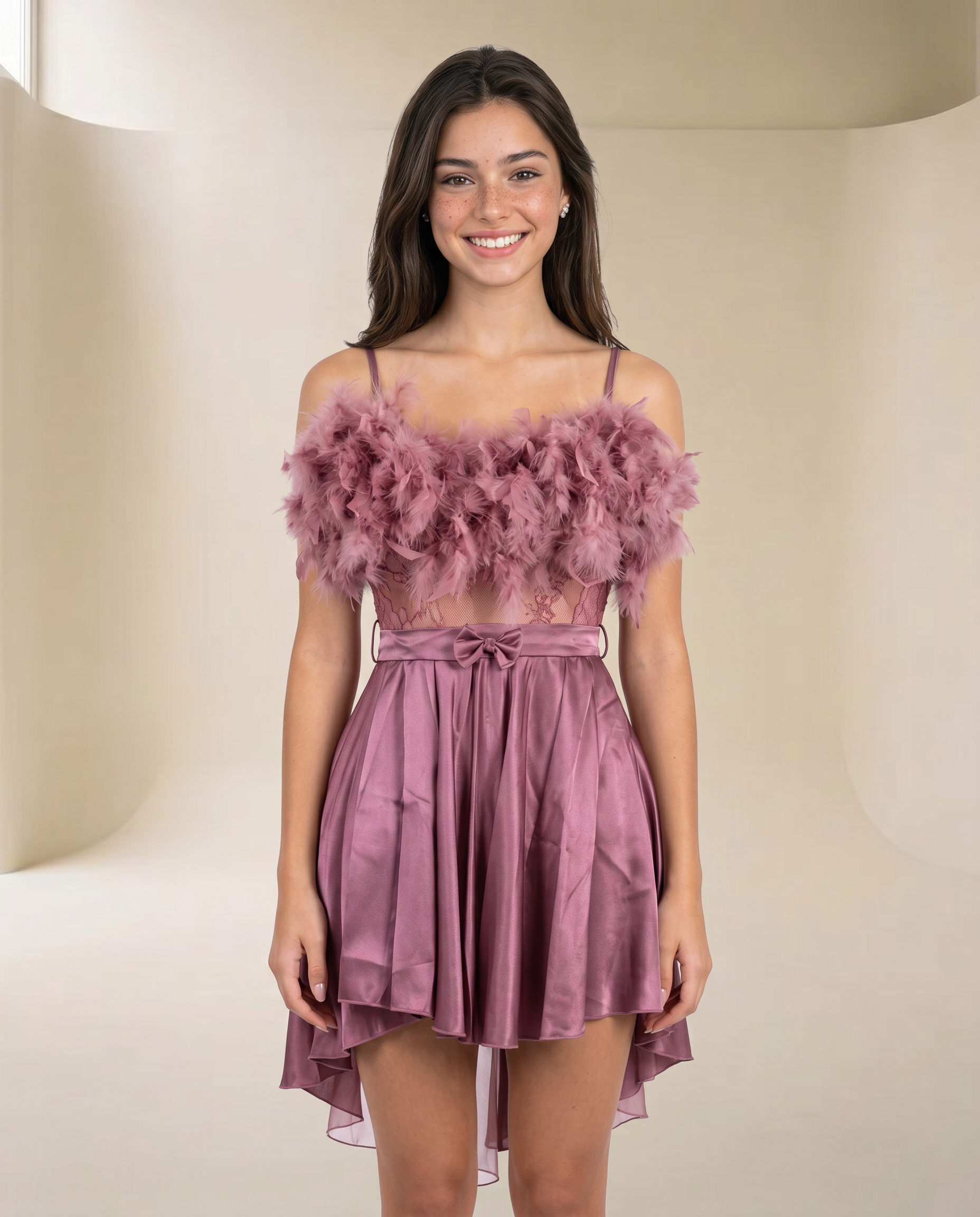 Feather Trim Baby Doll purple