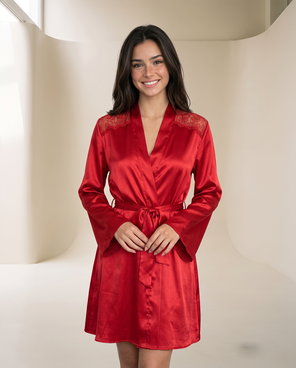 Nightgown with Short Robe Red