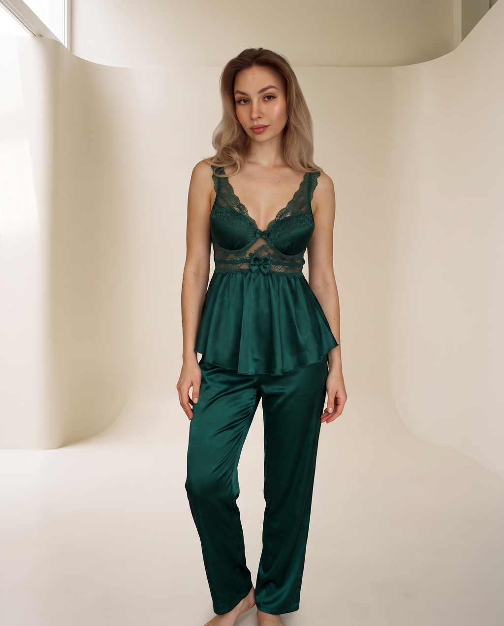 Green Silk Satin Pajama Set