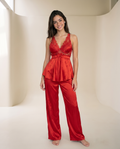 Red Silk Satin Pajama Set