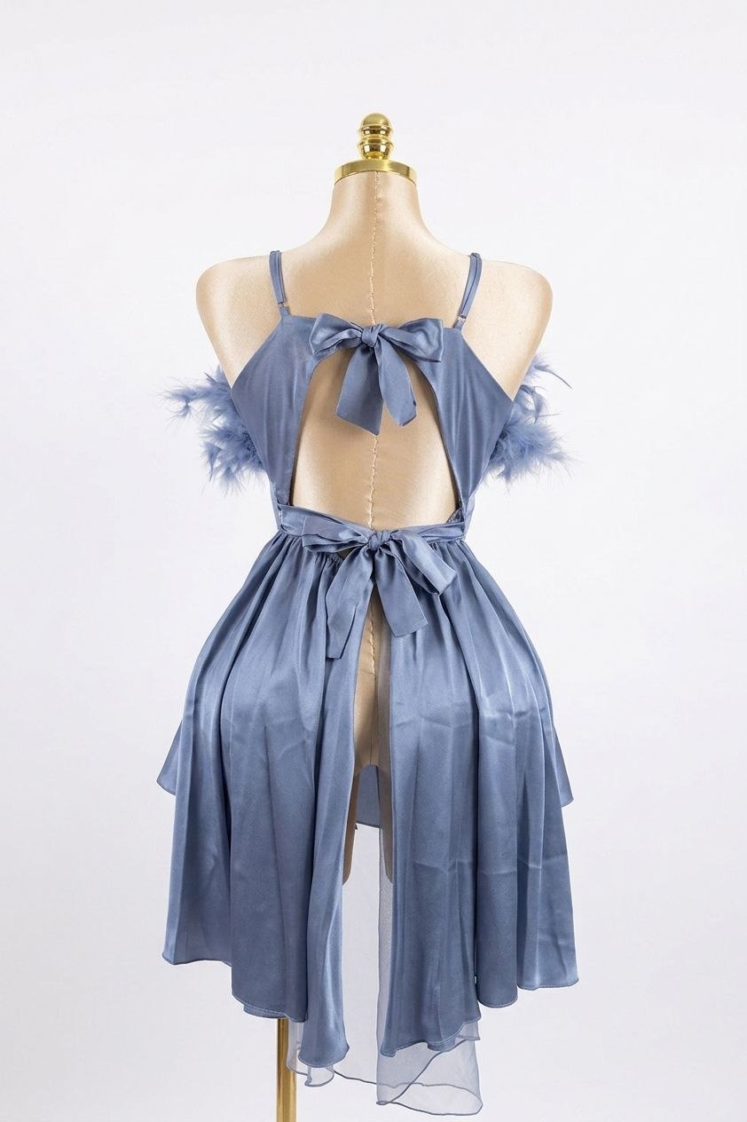Feather Trim Baby Doll Baby Blue