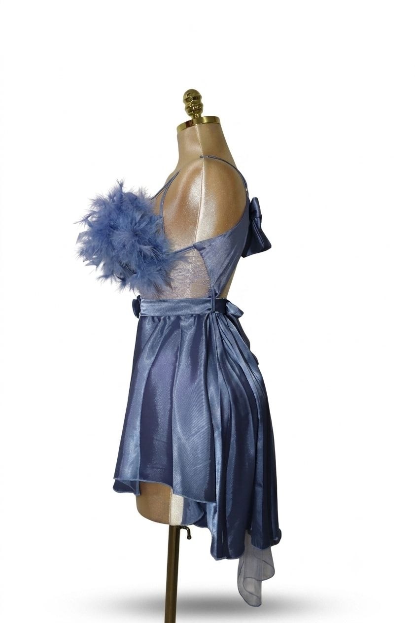 Feather Trim Baby Doll Baby Blue