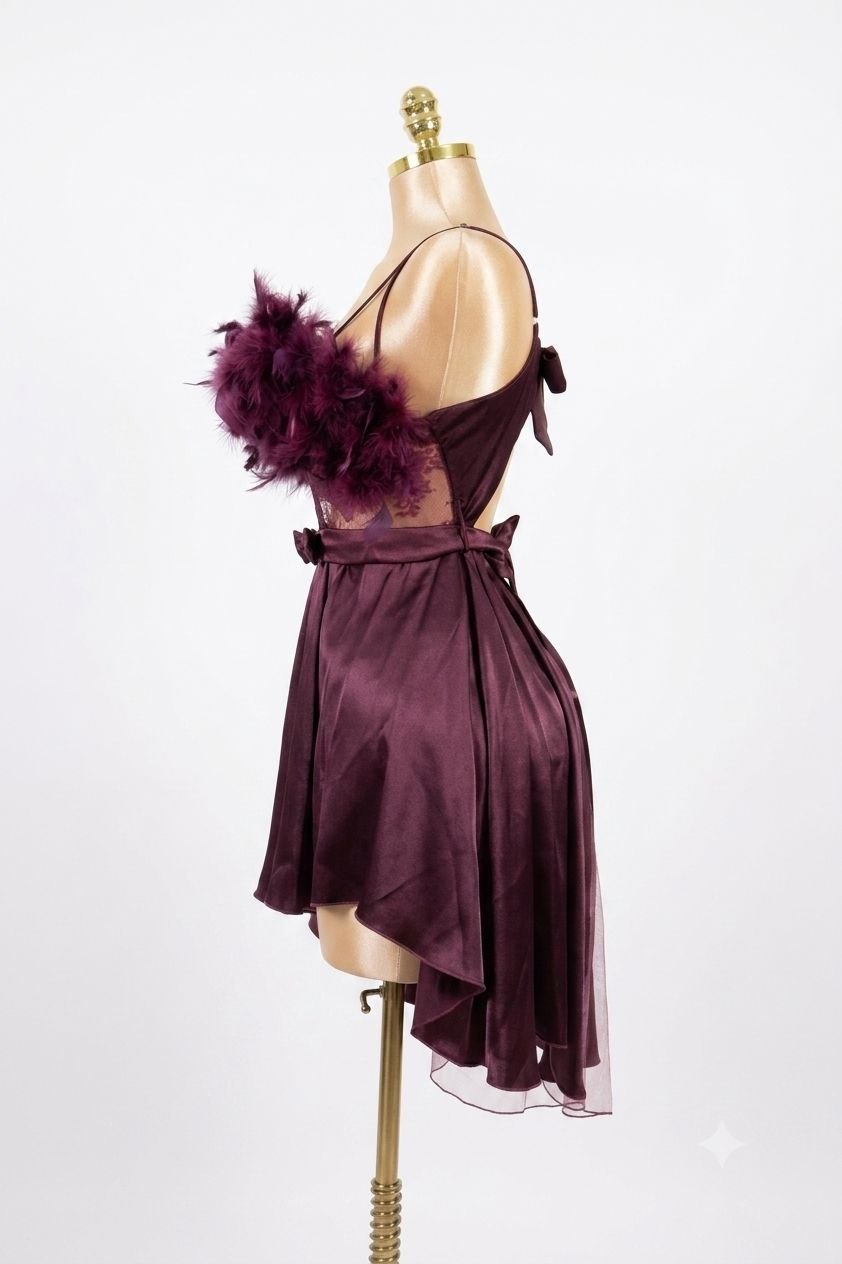 Feather Trim Baby Doll Burgundy
