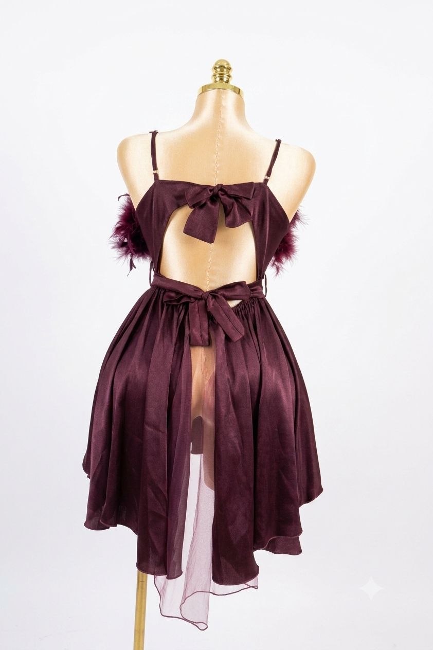 Feather Trim Baby Doll Burgundy