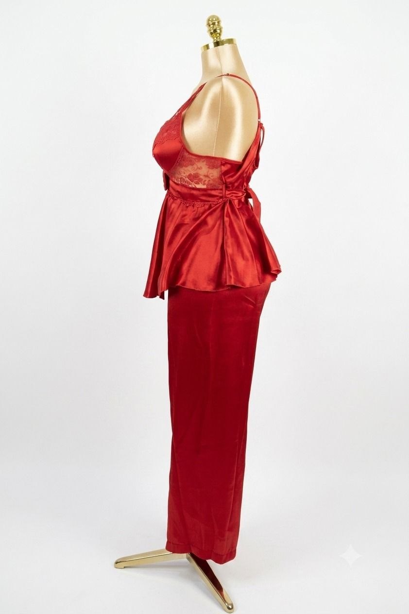 Red Silk Satin Pajama Set