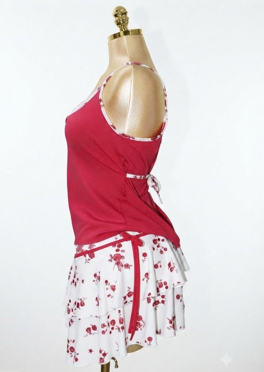 Red Cotton Skirt Pajama Set