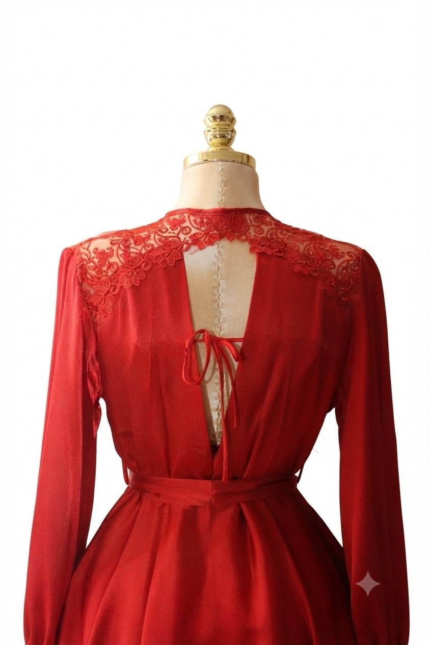 Nightgown with Short Robe Red
