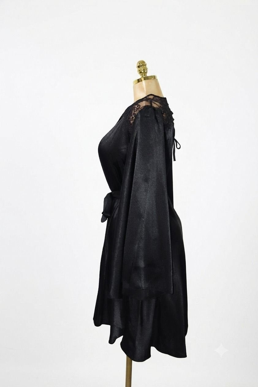 Nightgown with Short Robe Black