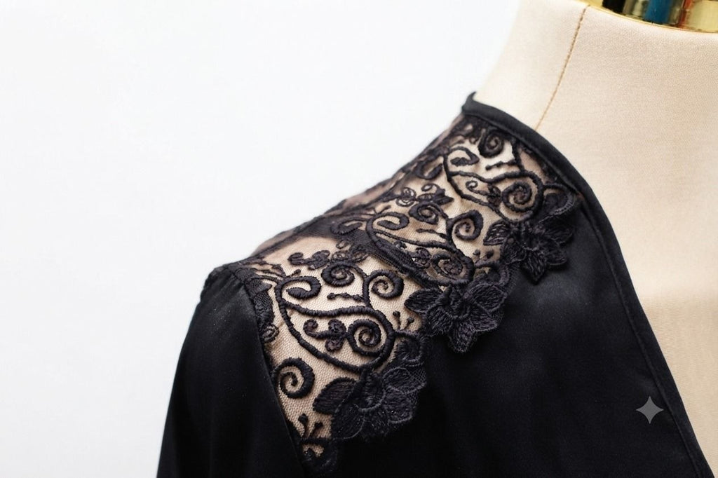 Nightgown with Short Robe Black
