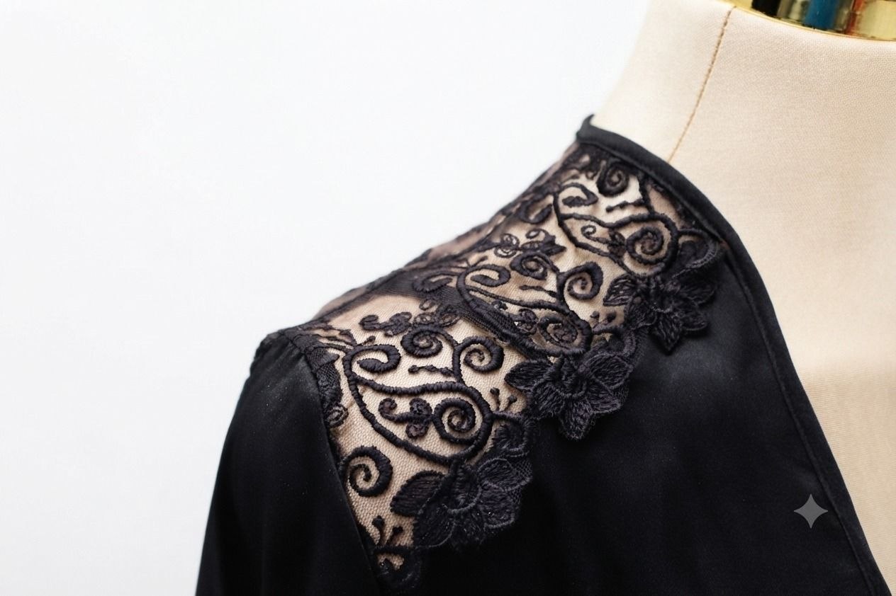 Nightgown with Short Robe Black