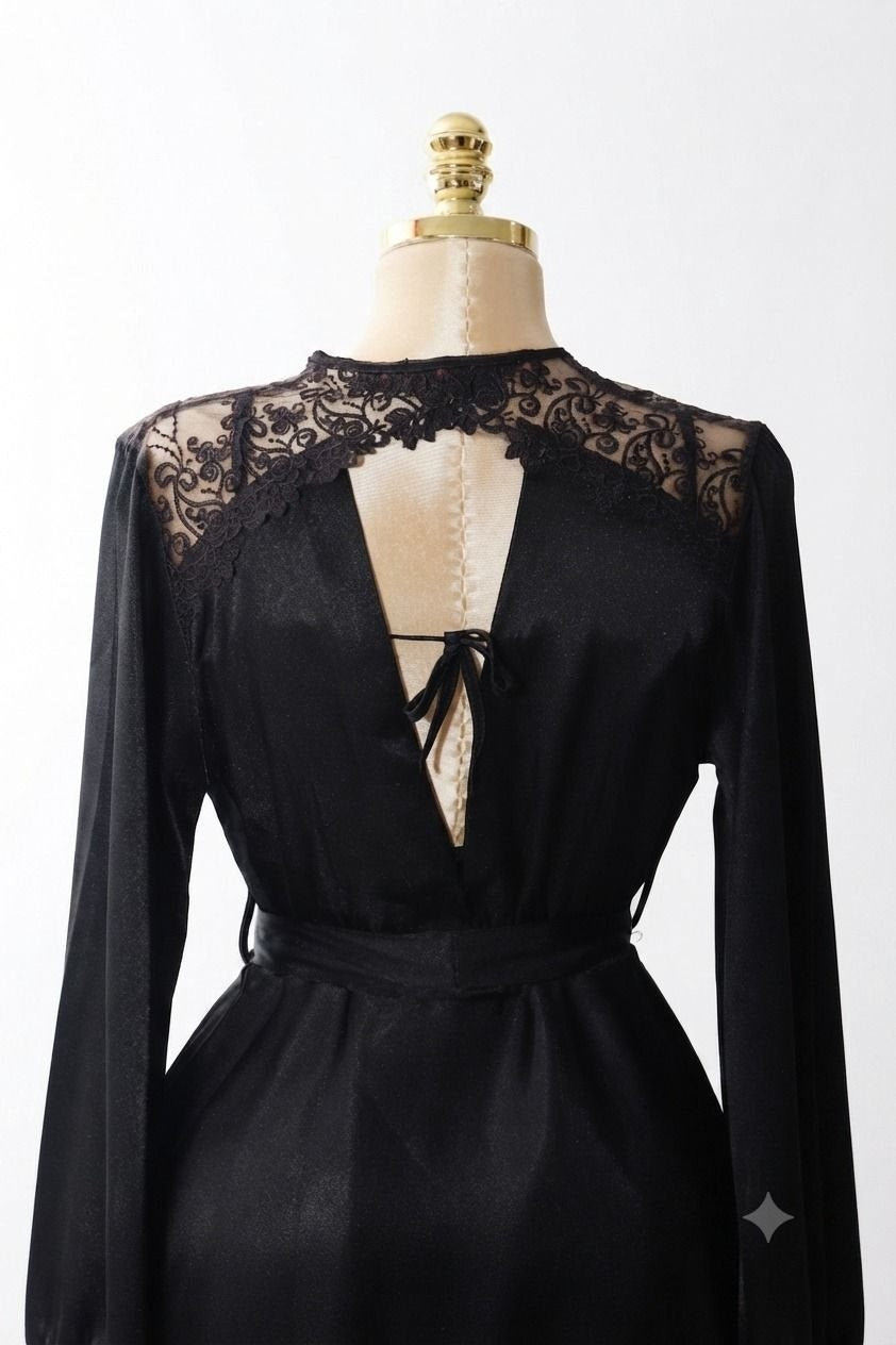 Nightgown with Short Robe Black