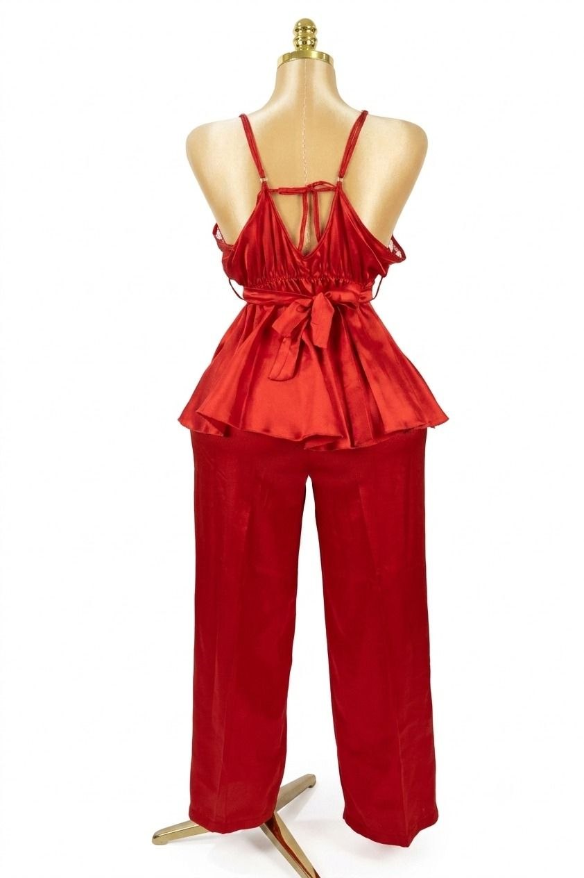 Red Silk Satin Pajama Set