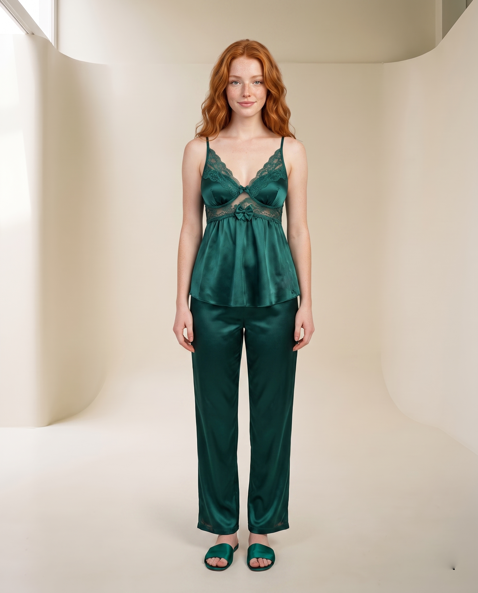 Green Silk Satin Pajama Set
