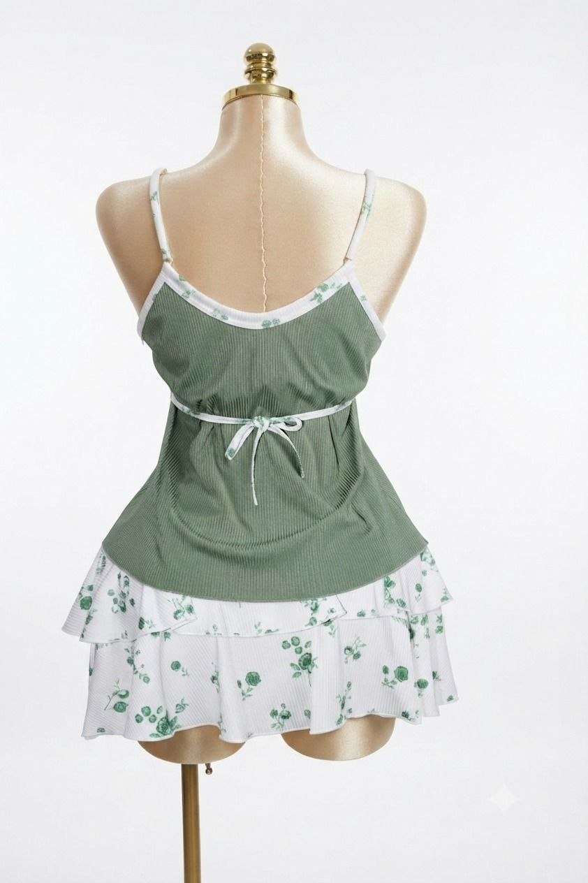 Green Cotton Skirt Pajama Set