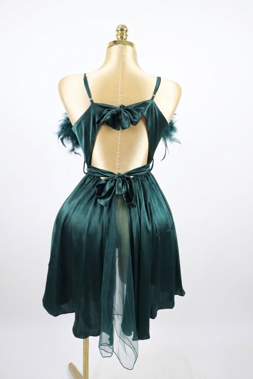 Feather Trim Baby Doll Forest Green