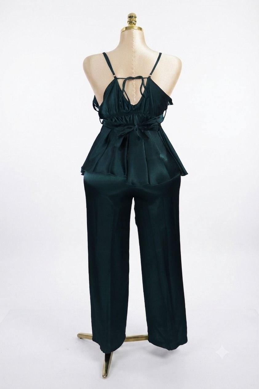 Green Silk Satin Pajama Set
