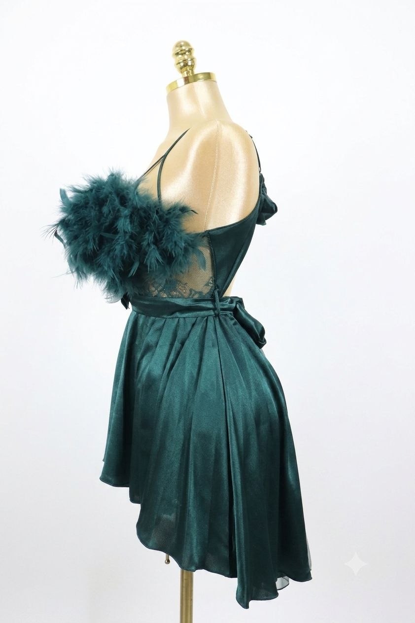 Feather Trim Baby Doll Forest Green