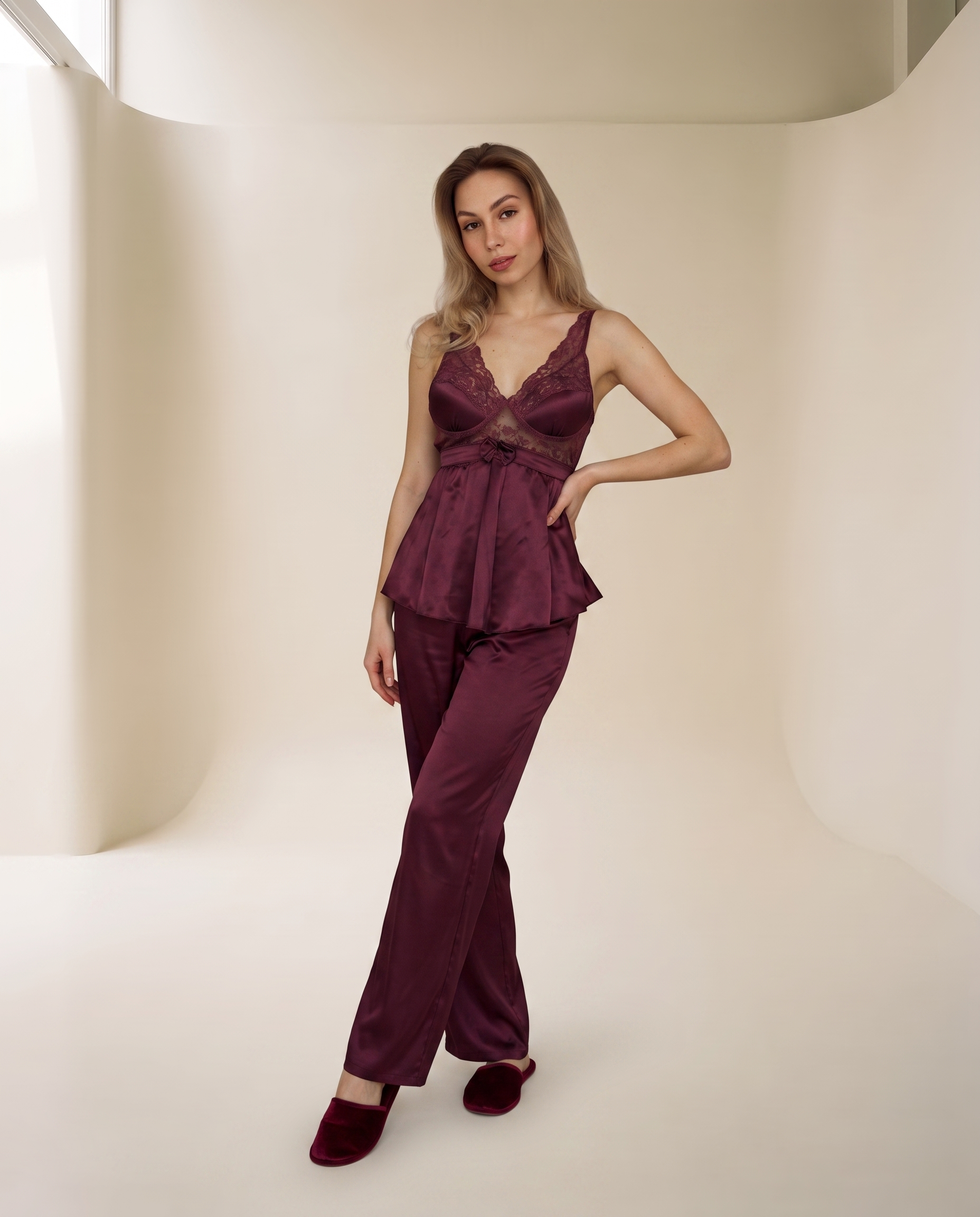 Burgundy Silk Satin Pajama Set